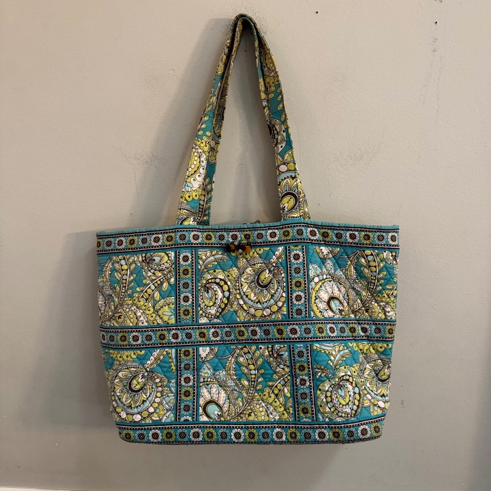 Vera Bradley Mediterranean Blue Quilted Cotton Paisley Tote Bag Shoulder Bag